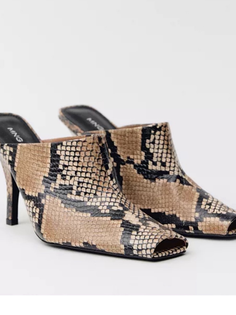 Mango Animal-Print Open-Back Leather Heeled Shoes 37 New